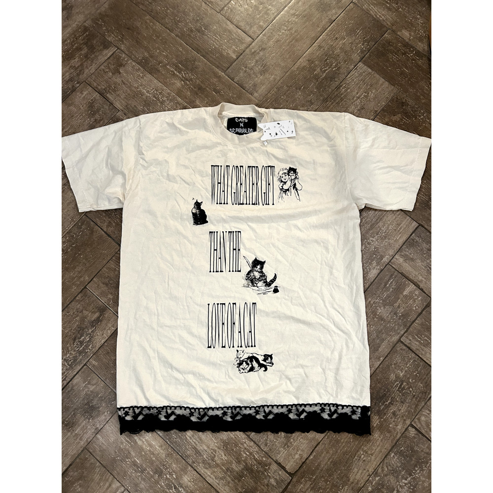 NEW Cats N Scribbles "What Greater Gift" Oversized Shirt Size Large with Lace
